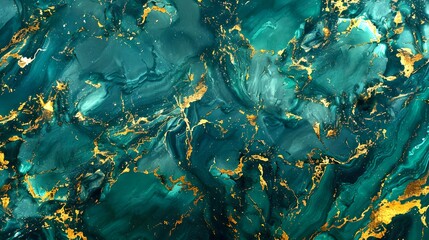 Fototapeta na wymiar Abstract Teal and Gold Swirls, Artistic Fluid Art for Fashion and Decor. Creative Colorful Background. AI