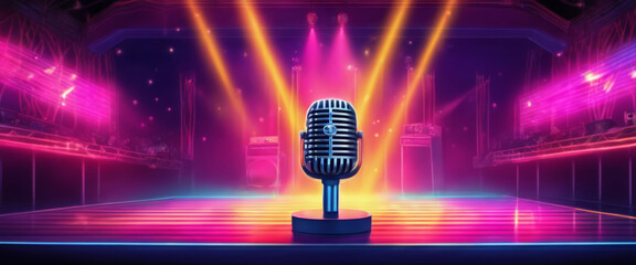 Centrally located microphone with stand. Illustration. - obrazy, fototapety, plakaty
