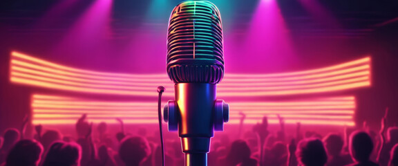 Centrally located microphone with stand. Illustration.