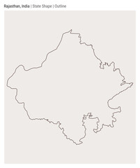 Rajasthan, India. Simple vector map. State shape. Outline style. Border of Rajasthan. Vector illustration.