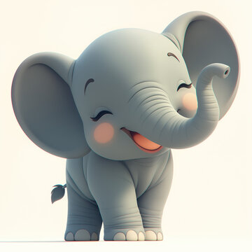 Cute Smiling  Baby Elephant on a White Background