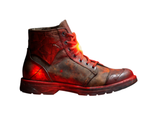 Fur ustic red shoes glowing with red light