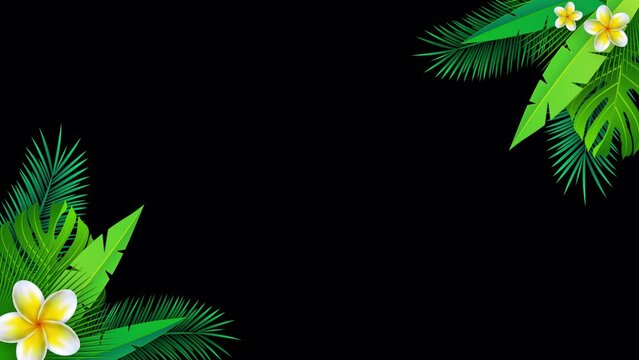 Endless loop of summer background with green leaves and flowers in alpha channel background
