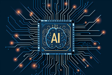 IA Illustration. High performance data processing engine artificial intelligence microchip. Generative AI