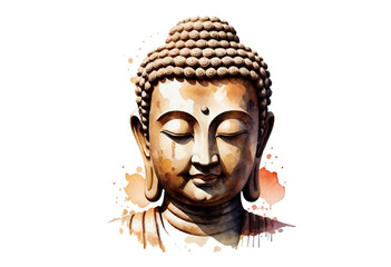 Close up of watercolor buddha head clipart transparent background. - obrazy, fototapety, plakaty