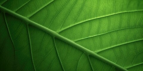 The close-up of leaf texture in green abstract nature background with a soft focus. Exuberant image. generative ai