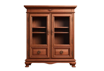 Brown wooden wardrobe cabinet on transparent background. Furniture Concept.