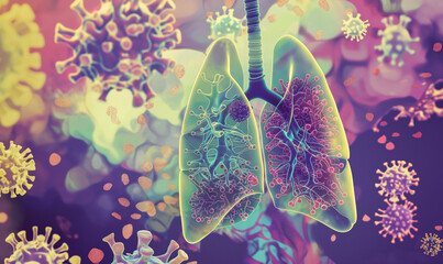 Viral lung infection, illustration