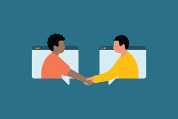 Remote Business Agreement Two People. Business Handshake Agreement. Remote Business Agreement Two People. Vector Illustration