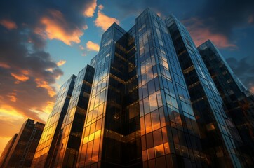Fototapeta premium Imposing Skyscraper facade. Modern finance sky. Generate Ai