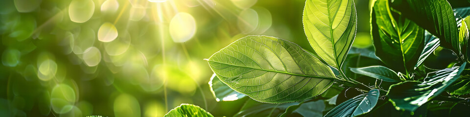 banner fresh green leave background wiht bokeh in the background