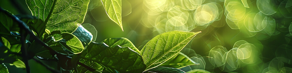 banner fresh green leave background wiht bokeh in the background