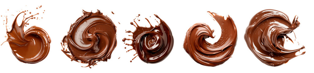 Five swirls of liquid chocolate in varying shapes