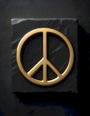 Golden peace symbol carved into stone, generated with AI. - obrazy, fototapety, plakaty