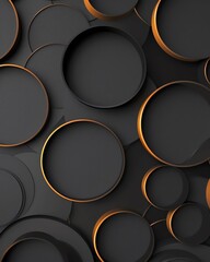 black abstract wallpaper, phone background, dark grey and black, circular shapes, in the style of dark gray and gold, round shape pattern, circular abstraction, edge light, in the style of light bronz - obrazy, fototapety, plakaty