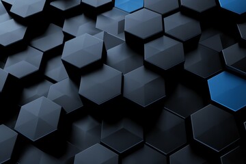 black and blue abstract hexagon shapes on black background, iPhone wallpaper, monochromatic, hyper realistic photography - obrazy, fototapety, plakaty