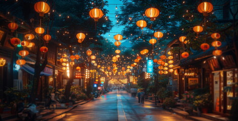 Naklejka premium City Street Adorned With Lanterns