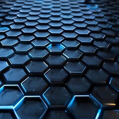 Black and blue hexagon grid, futuristic background, iPhone wallpaper - obrazy, fototapety, plakaty