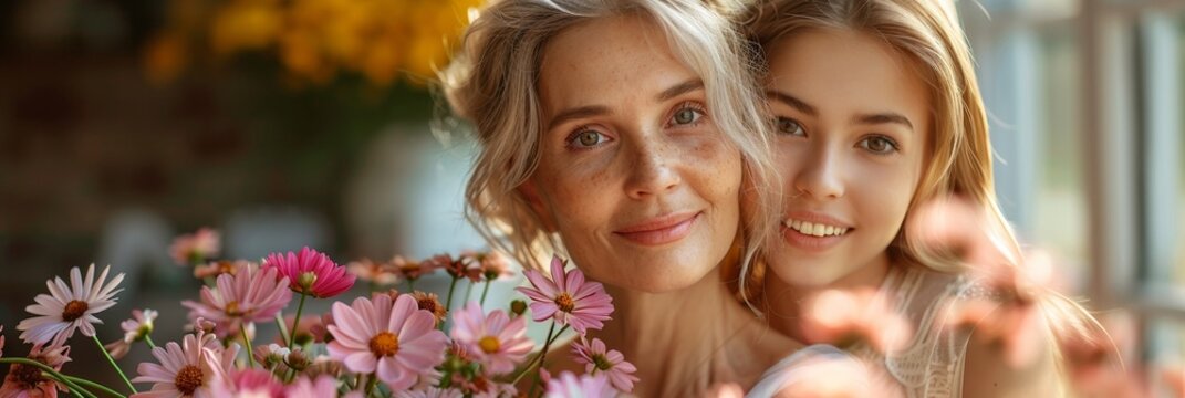 The beautiful portrait captures the bond between an elderly mother and her daughter as they embrace.