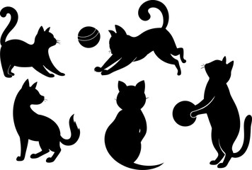 Funny cats playing illustration silhouette
