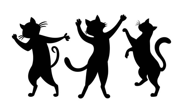 Three dancing cat illustration silhouette