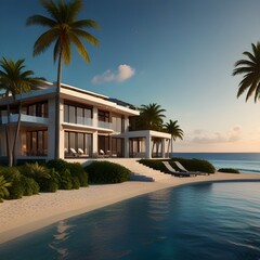 Fototapeta premium Big Luxurious Villa by the sea, beautiful view of the Sea, Pool area, Luxus Lifestyle, Tropical Paradise