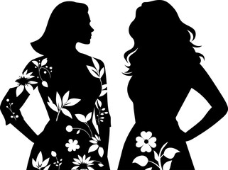 Women floral dress illustration silhouette