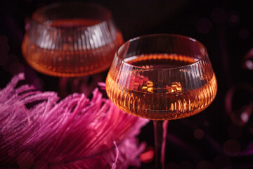 Glass of sparkling wine for love romantic party