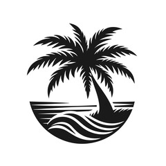 Obraz premium Palm tree isolated on white background. Palm silhouette. Design of palm trees for posters, banners and promotional items. Vector illustration 