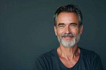 Fototapeta premium A man with gray hair and a beard smiles for the camera