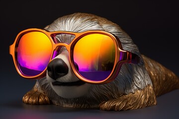 Fototapeta premium Sunny Sloth summer sunglasses smile. Tropical graphic. Generate Ai