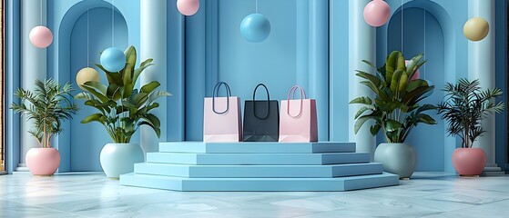 Chic Black Friday Showcase with Serene Blue Aesthetic. Concept Black Friday Sales, Chic Style, Serene Blue Aesthetic, Shopping Spree, Fashion Deals