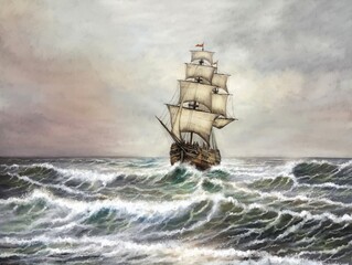 Paintings sea landscape, sailing ship in the sea, fine art, artwork - 788648930