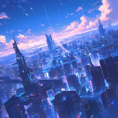 Experience the Future: A Stunning Nighttime Cityscape with Glowing Neon Lights and Futuristic Architecture