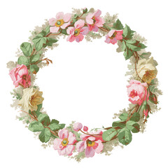 Flower wreath frame png, vintage botanical illustration, transparent background