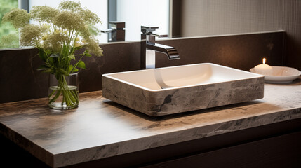 Beautiful, chic and modern marble sink, bathroom interior 