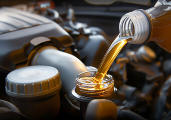 Refilling or changing motor oil in a car or truck engine. Service station