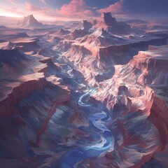 Majestic Grand Canyon Landscape with Stunning Geological Layers and River Flow - obrazy, fototapety, plakaty