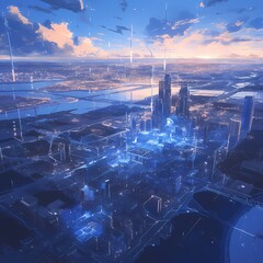 Emerging Futuristic Metropolis with Advanced Architecture and Digital Infrastructure