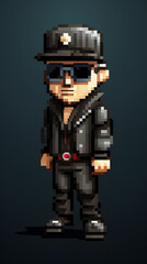 pixel style  illustrated vinatge style 8 bit gangster style, gangster dude pixel 8 bit vibe