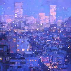 Glowing Cityscape - Illuminated Skyline with Warm Colors and Atmospheric Fog