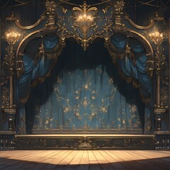 Ornate Theater Curtains, Classic Elegance for Film and Theater Productions - obrazy, fototapety, plakaty