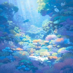 Fototapeta na wymiar A Stunning Underwater Odyssey – The Majestic Colors of a Flamboyant Coral Garden Illuminated by Sunlight