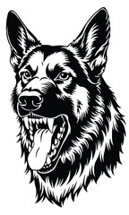 German Shepherd Aggressive Front View. Angry German Shepherd Dog Vector Graphic