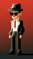 pixel style  illustrated vinatge style 8 bit gangster style, gangster dude pixel 8 bit vibe