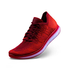 Sneaker for the high performance athlete in red with transparent bottom and shadow.
