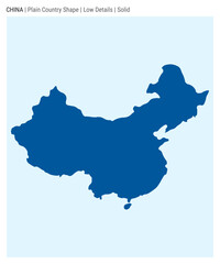 China plain country map. Low Details. Solid style. Shape of China. Vector illustration.