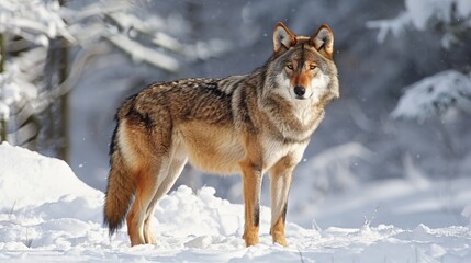 Bavaria- european wolf standing in snow