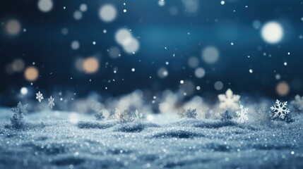 Fototapeta na wymiar Enchanted Winter Wonderland: Snowflakes and Sparkle Under Moonlit Sky