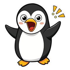 Adorable Penguin Vector Illustration with Wow Expression. Funny Penguin Cartoon Vector
